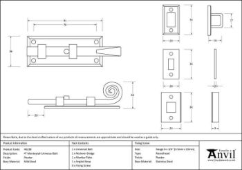 Pewter 4" Universal Monkeytail Bolt - 46238