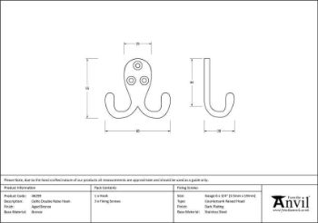 Aged Bronze Celtic Double Robe Hook - 46299