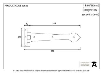 Black Smooth 10½" Cast T Hinge - 45233