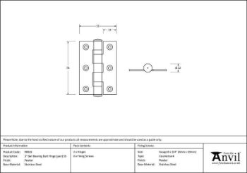 Pewter 3" Ball Bearing Butt Hinge (pair) ss - 90026