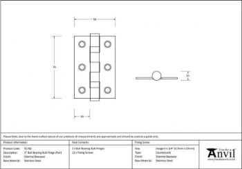 External Beeswax 3" Ball Bearing Butt Hinge (pair) - 91782