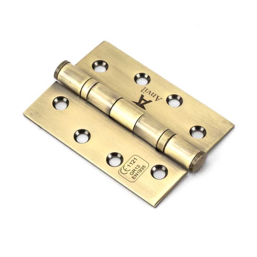 Aged Brass 4" Ball Bearing Butt Hinge (pair) - 49570