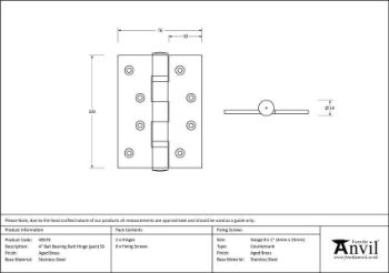 Aged Brass 4" Ball Bearing Butt Hinge (pair) - 49570