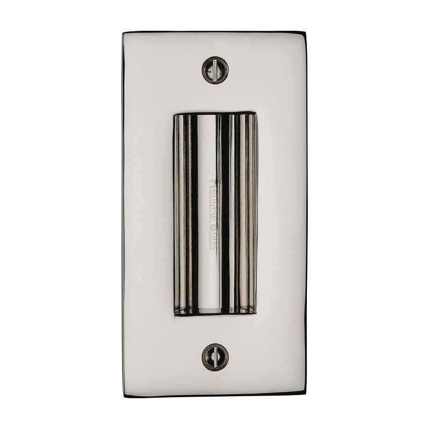 Flush door handle for sliding doors and pocket doors in polished nickel finish