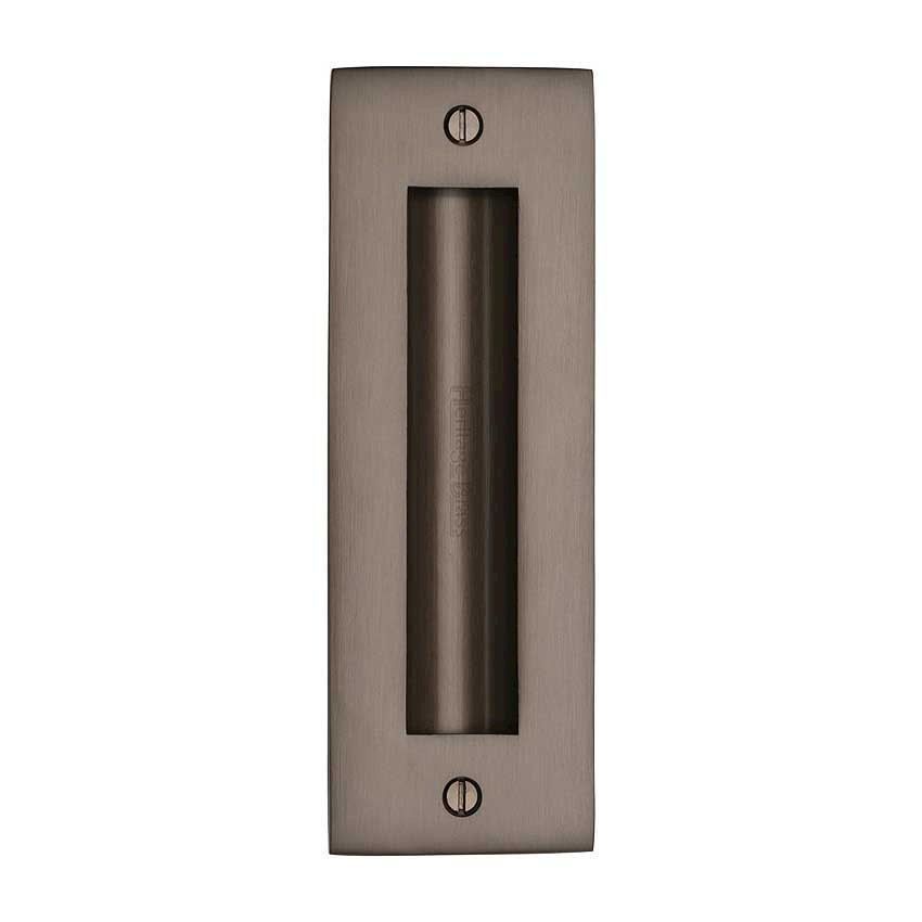 Flush door handle for sliding doors and pocket doors in matt bronze finish