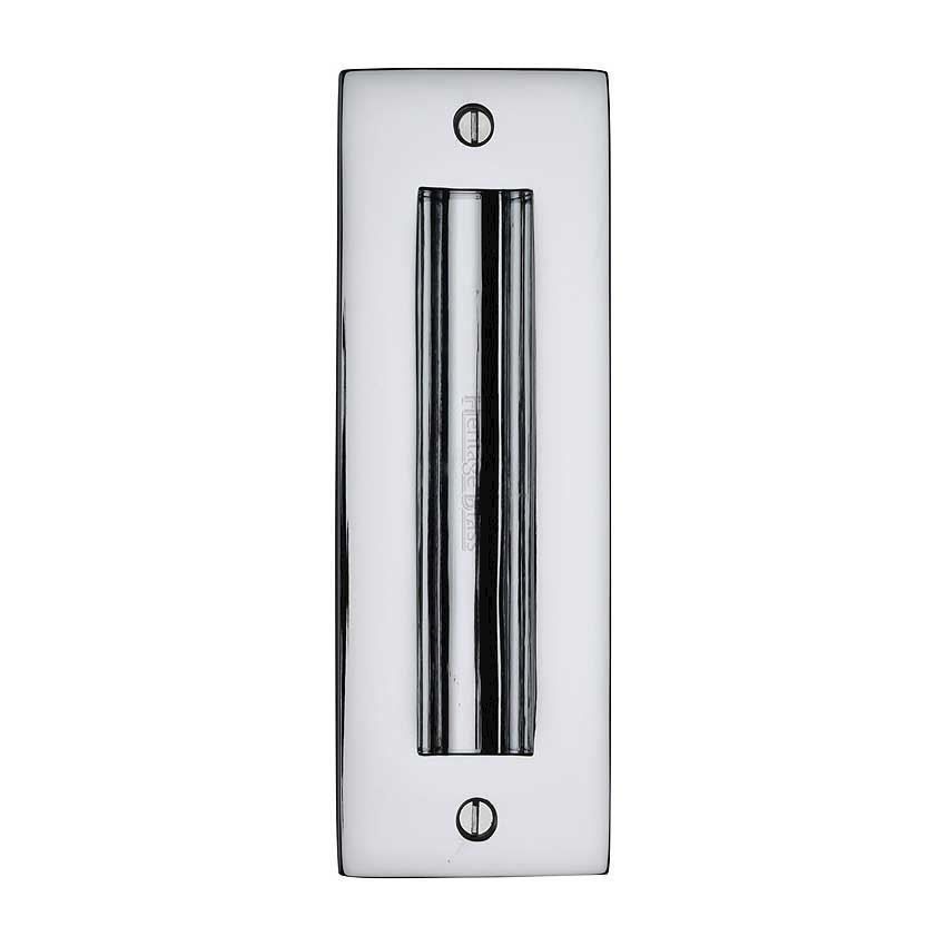Flush door handle for sliding doors and pocket doors in polished chrome finish