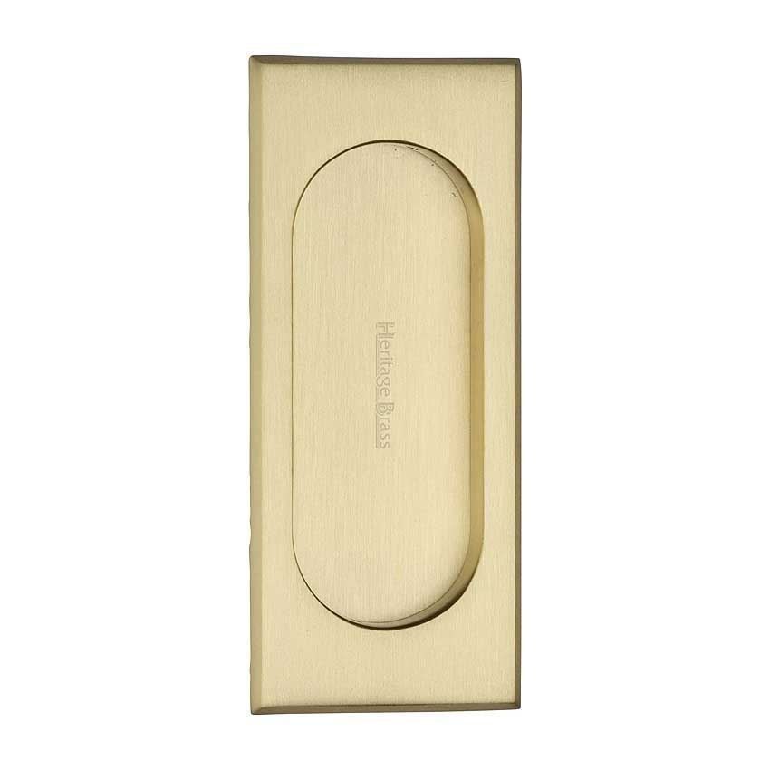 Flush door handle for sliding doors and pocket doors in satin brass finish