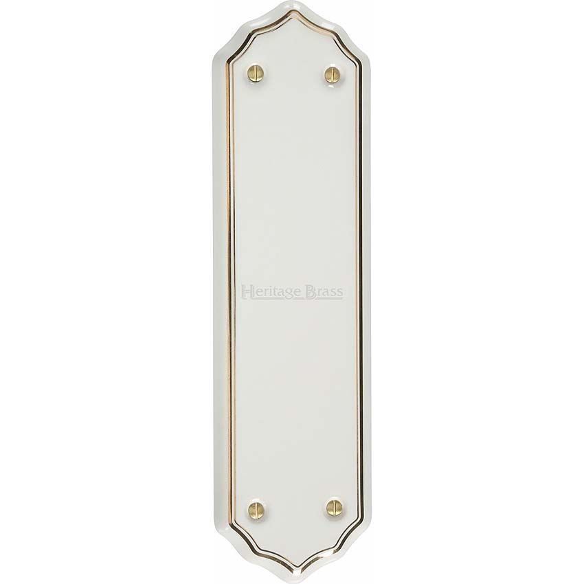 Porcelain Fingerplate In Plain White With Gold Line Feature.