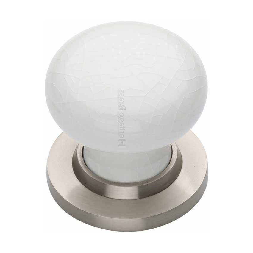 Picture of White Crackle Mortice Door Knob With Satin Nickel Base - 7010-SN