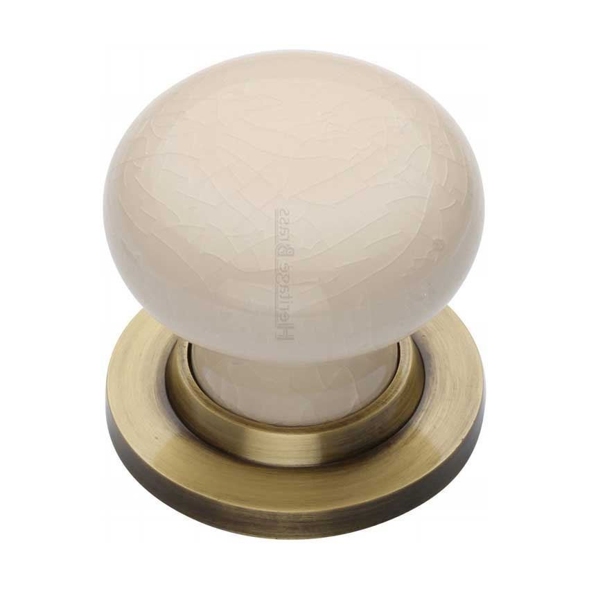 Picture of Cream Crackle Mortice Door Knob With Antique Brass Base - 8010-AT