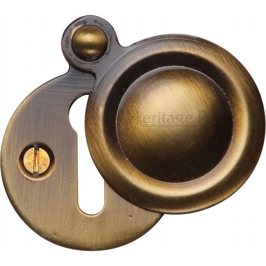 Round Covered Escutcheon In Antique Brass - V1020AT