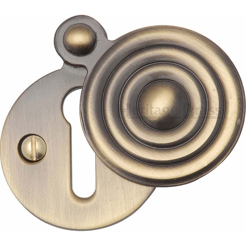 Reeded Keyhole Cover In Antique Finish - V972-AT