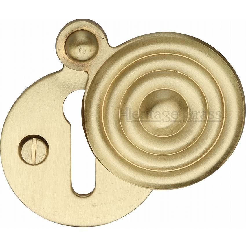 Reeded Keyhole Cover In Satin Brass Finish - V972-SB