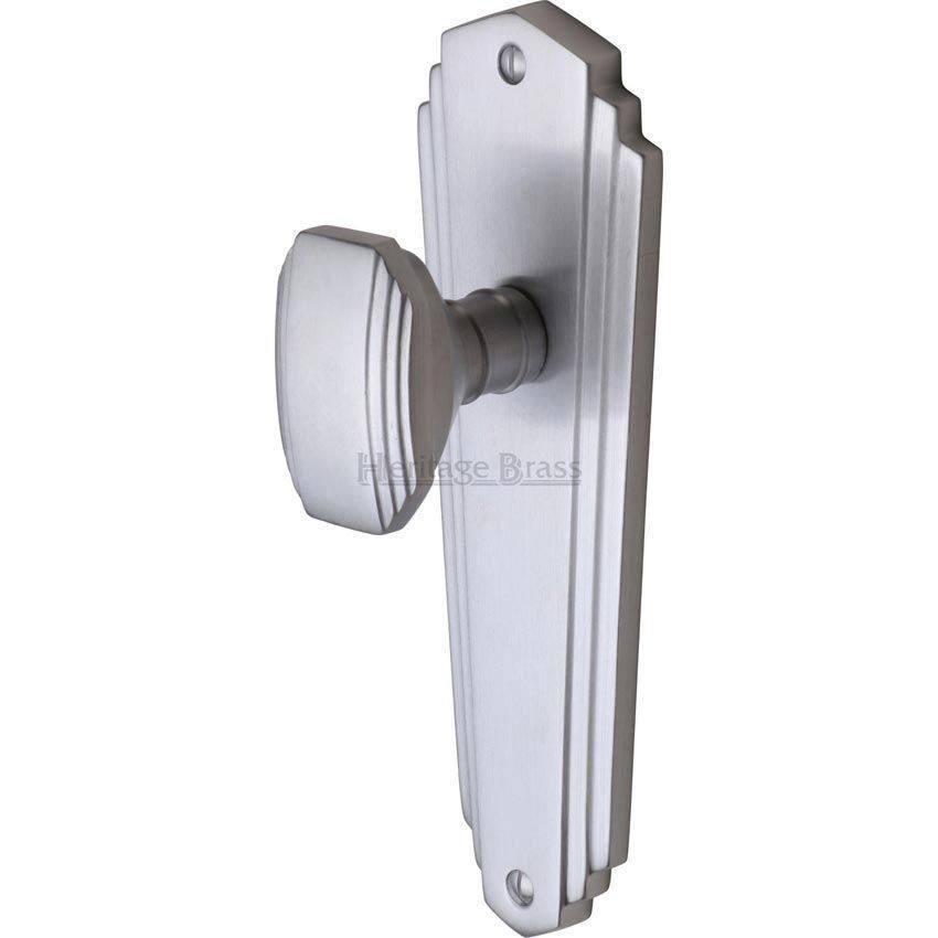 Charlston Mortice Knob On Latch Plate In Satin Chrome Finish - CHA1910-SC