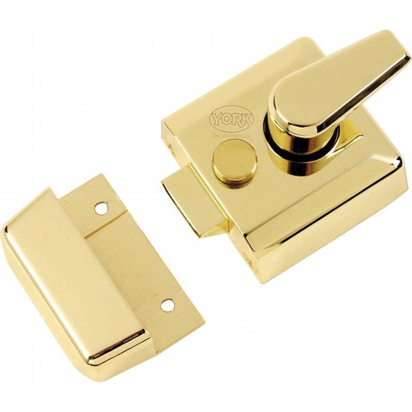Narrow 40mm polished brass night latch door lock.