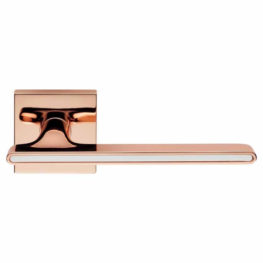 Zara Door Handles on Square Rose in Copper Finish CEB060QCOPWHT