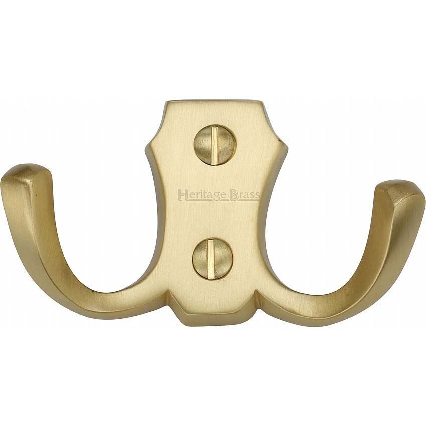 Double Coat Hook Satin Brass finish - V1062-SB at Simply Door Handles,  V1062-SB