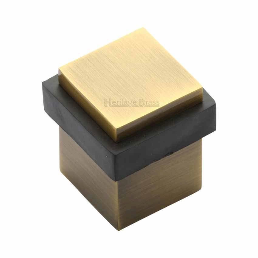 Square Floor Mounted Door Stop in Antique Brass Finish - V1089-AT