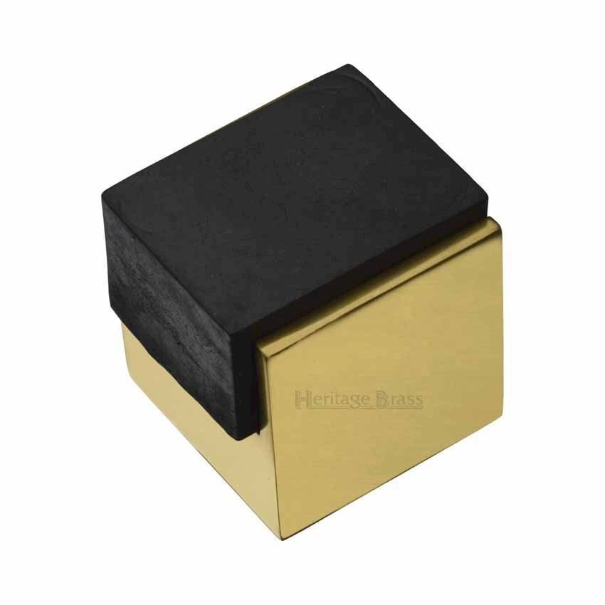 Square Cube Floor Mounted Door Stop in Polished Brass Finish - V1082-PB