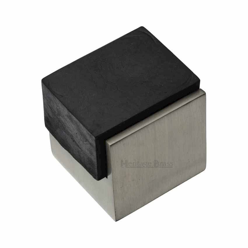 Square Cube Floor Mounted Door Stop in Satin Nickel Finish - V1082-SN