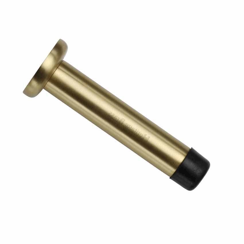 Wall Mounted Door Stop On A Rose (76mm) in Satin Brass Finish - V1192 76-SB