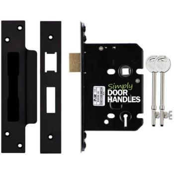 5 Lever Quality Door Lock in Matt Powder Coat Black  - ZUKS564PCB