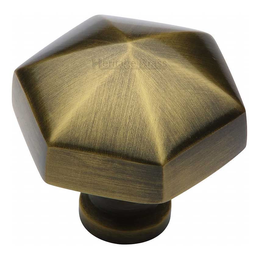 Hexagon Design Cabinet Knob in Antique Brass Finish - C2238-AT