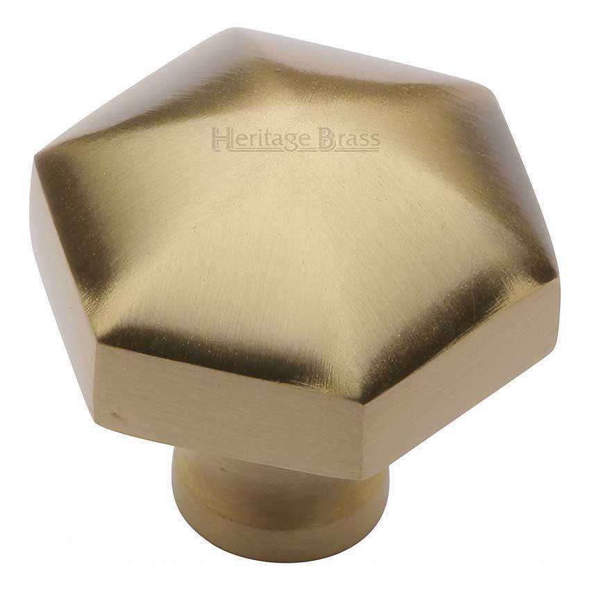 Hexagon Design Cabinet Knob in Satin Brass Finish - C2238-SB