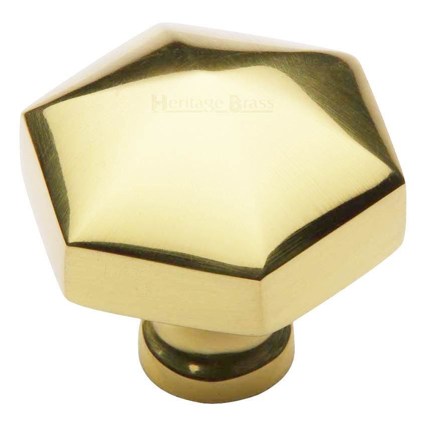 Hexagon Design Cabinet Knob in Polished Brass Finish - C2238-PB