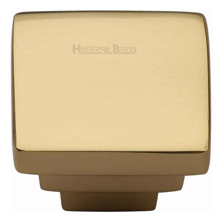 Square Stepped Cabinet Knob in Polished Brass - C3672-PB