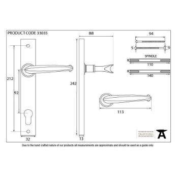 Drawing of Cottage Slimline Espag Sprung Lock Set - 33035