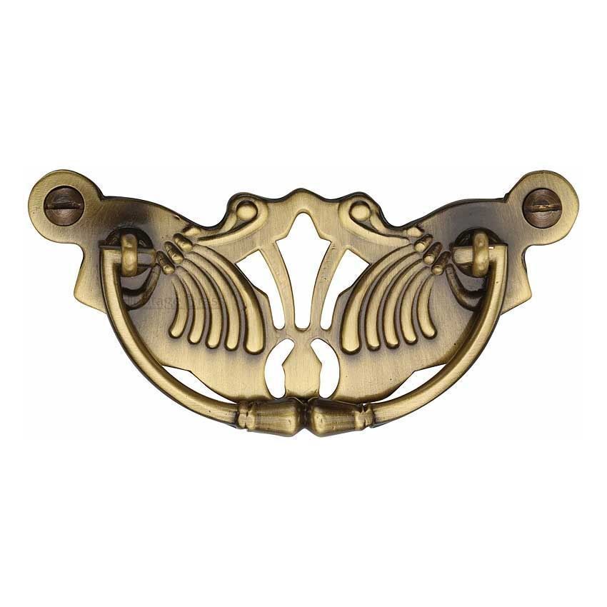 Cabinet Pull Ornate Plate Design Cabinet Knob in Antique Brass Finish - V5021-AT