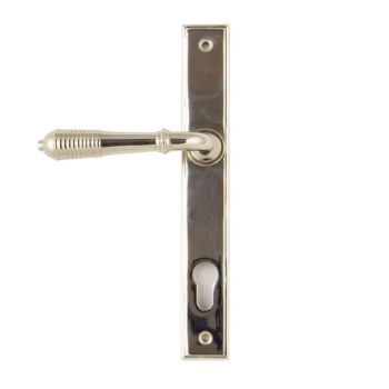 Reeded Slimline Sprung Lever Espag Lock Set- Polished Nickel