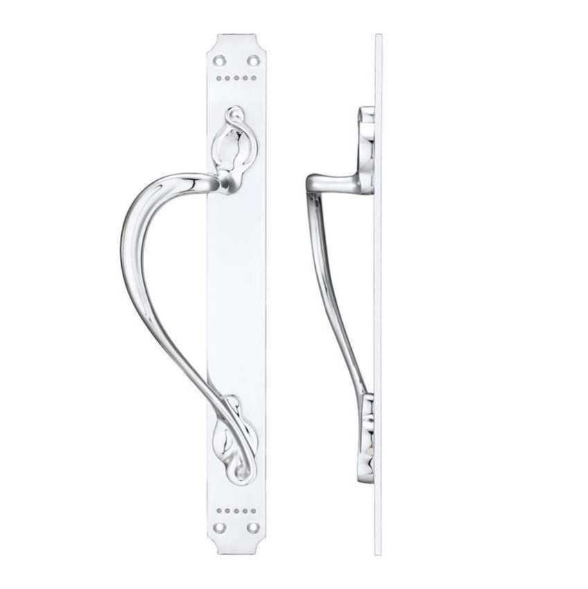 PULL HANDLE ON ART NOUVEAU BACKPLATE in Polished Chrome- FB114CP 