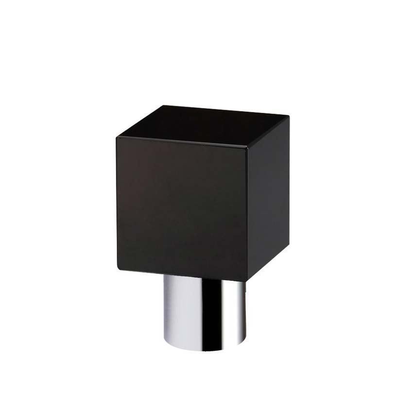 Fulton and Bray Cube Cabinet Knob in Polished Chrome with Black Glass - FCH07-CPBL
