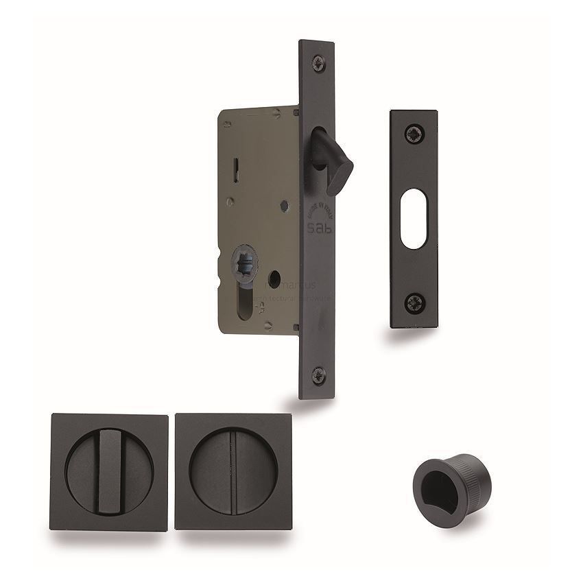 Sliding Lock with Square Privacy Turns In Black Finish SQ2308-40-BLK
