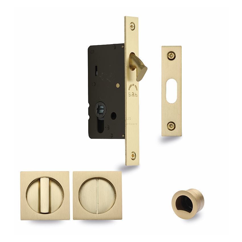 Sliding Lock with Square Privacy Turns In Satin Brass Finish SQ2308-40-SB