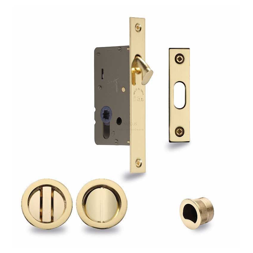 Sliding Lock with Round Privacy Turns In Polished Brass Finish - RD2308-40-PB