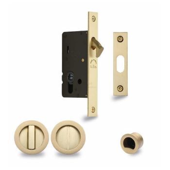 Sliding Lock with Round Privacy Turns In Satin Brass Finish- RD2308-40-SB