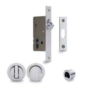 Sliding Lock with Round Privacy Turns In Satin Chrome Finish RD2308-40-SC