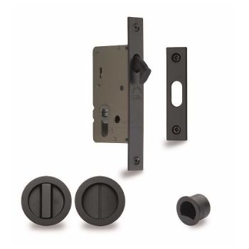 Sliding Lock with Round Privacy Turns In Black Finish - RD2308-40-BLK