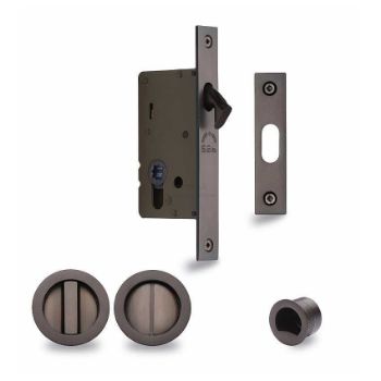 Sliding Lock with Round Privacy Turns In Matt Bronze Finish RD2308-40-MB