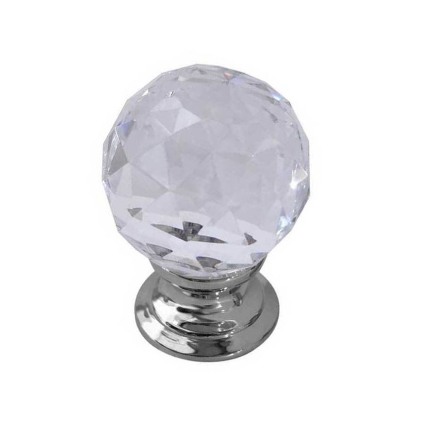 Faceted Glass Cupboard Knob- Polished Chrome- JH1155-PC