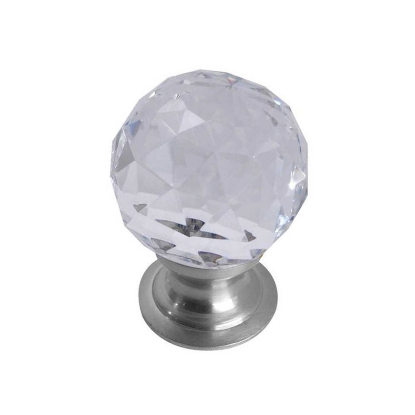 Faceted Glass Cupboard Knob- Satin Chrome- JH1155-SC