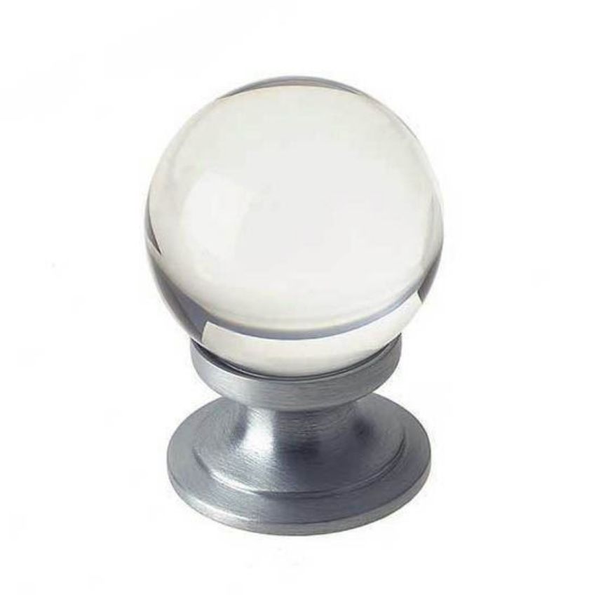 Round Clear Glass Cupboard Knob- Satin Chrome- JH1151-SC 