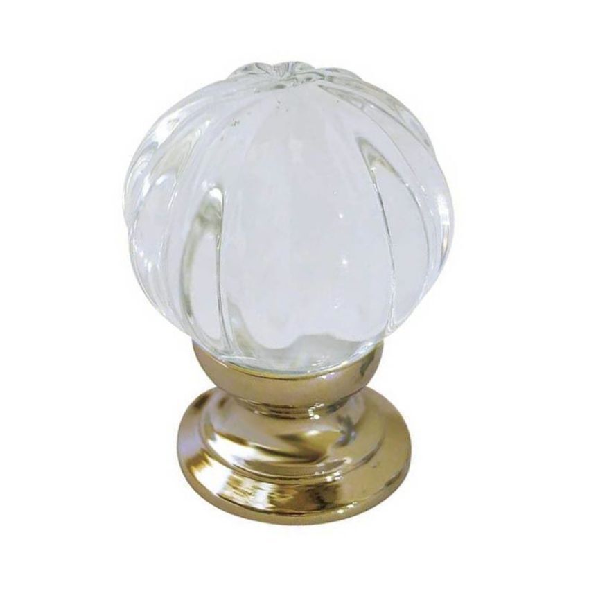 Pumpkin Clear Glass Cupboard Knob- Polished Brass- JH1152-PB 