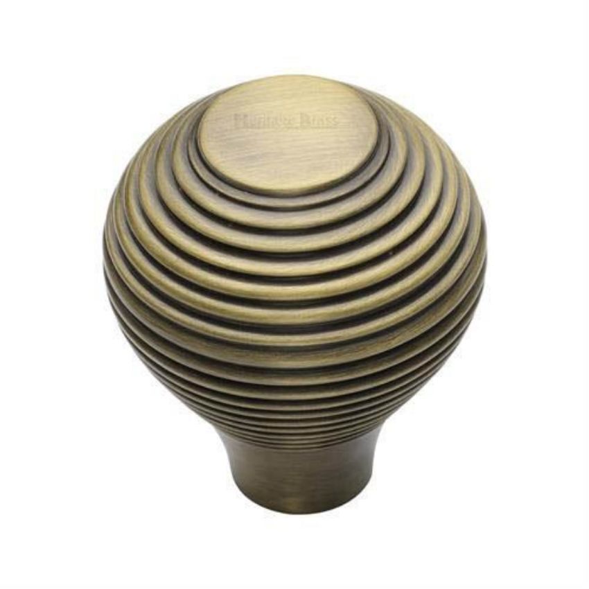 Reeded Cabinet Knob in Antique Brass Finish - V974-AT