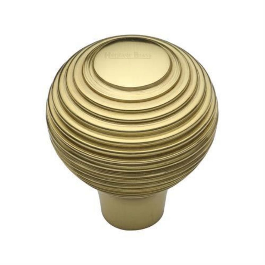 Reeded Cabinet Knob in a Polished Brass Finish - V974-PB