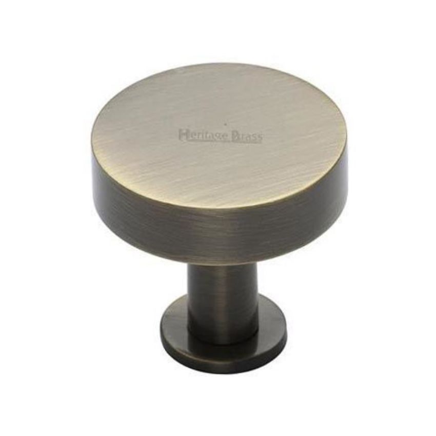 Disc Design Cabinet Knob on a Base in Antique Brass Finish - C3885-AT