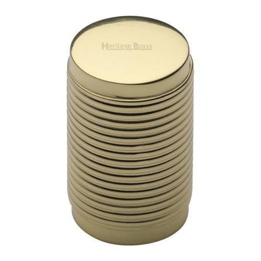 Cylindrical Ribbed Cabinet Knob in Polished Brass Finish - C3850-PB 